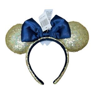NWT Disney Gold Shimmer Blue Bow WDW 50th Iridescent Minnie Mouse Ears Headband